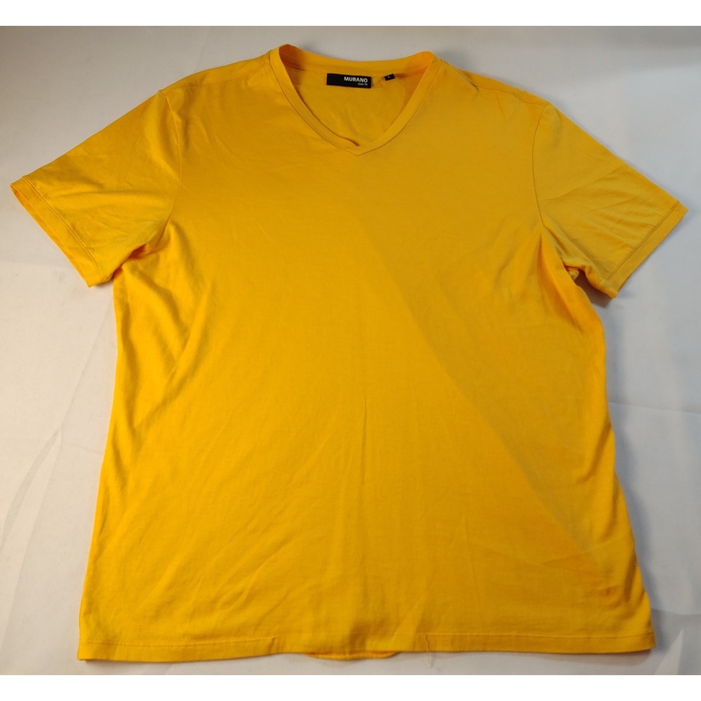 Murano Slim Fit V-Neck T-Shirt Mens Large Yellow Solid 100% Cotton Short Sleeve